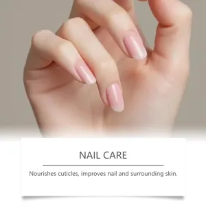 Close-up hand model showing nourished cuticles and healthy nails for care detail.