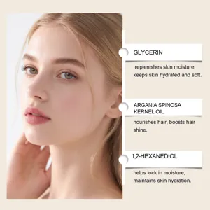 Skincare and hair care oil ingredient detail view showing glycerin and argan oil benefits.