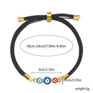Detailed measurements for adjustable Evil Eye cord bracelet with colorful alloy charms