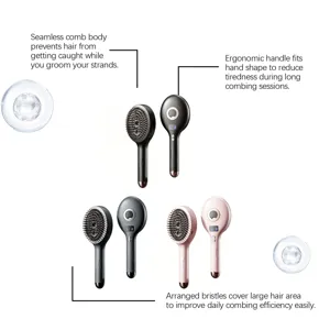 Detailed view of the electric hair massage comb featuring ergonomic handle and dense bristles.