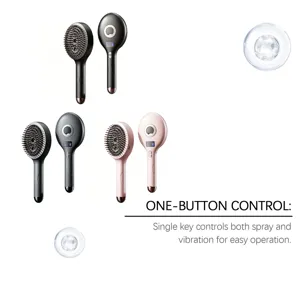 Electric spray hair massage comb with vibration, scalp care styling tool in black and pink colors.