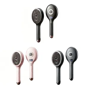 Electric hair massage comb with spray function, portable digital display scalp care brush.