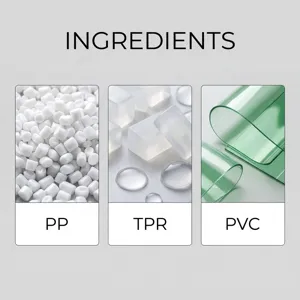 Dettaglio del materiale della spazzola per shampoo in silicone con PP, TPR e PVC.