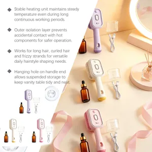 Set spazzola massaggio per capelli a vapore elettrico con elemento riscaldante e accessori.