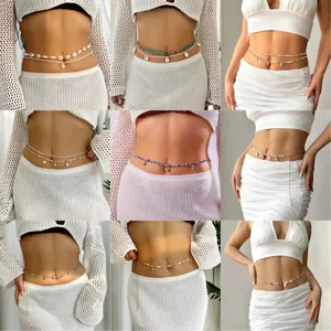 Bohemian Summer Fashion Shell Rice Bead Waist Chain Western Style Handmade Beaded Multi-Layer Body Chain For Women Beach Party Jewelry