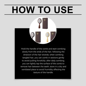 Détail de brosse à cheveux coussin d'air en bois avec instructions et picots de massage.