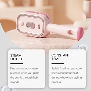 Brosse à cheveux vapeur électrique gros plan, design rose portable pour soins lisses.