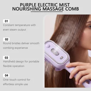 Detail de brosse de massage capillaire a brume electrique avec vapeur constante et picots.