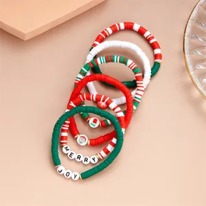 Set di 6 braccialetti natalizi in argilla polimerica con perline Merry Joy