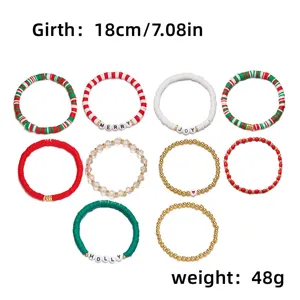 Vista dettagliata del set di 10 braccialetti natalizi in argilla, circonferenza 18cm