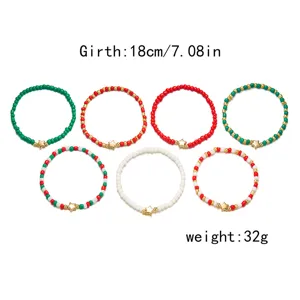 Set di 7 braccialetti natalizi con perline e ciondoli a stella, 18 cm, peso 32 g.