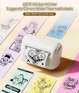 Phomemo Q02E portable thermal label printer supporting 53mm wide black font sticker printing.