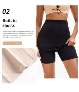 High waist seamless shapewear skirt with built in shorts for anti exposure and tummy control.