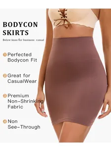 High waist seamless bodycon skirt shaping tummy control daily casual wear slim fit brown.