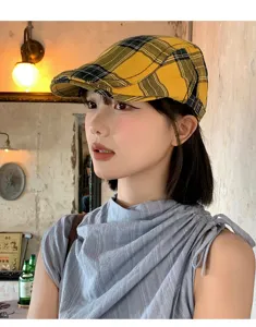 Retro British plaid flat cap summer thin fashion versatile ivy hat hot girl niche outfit