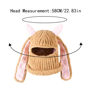 Chunky knit rabbit ear ski balaclava hat, cute winter warm riding mask cap for women. 58cm