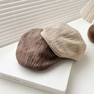 Japanese style seersucker flat cap retro casual newsboy hat for women and men spring summer