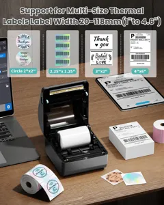 Bluetooth thermal label printer supporting 20-118mm widths for shipping and mailing needs.