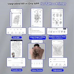 Detailed app feature showcase graphic for portable tattoo printer showing editing tools.