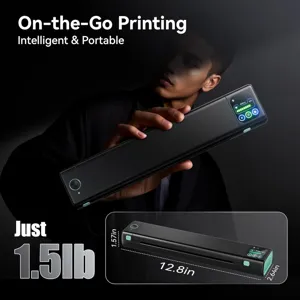 Portable A4 thermal printer with compact design, bluetooth connectivity, and lightweight build.