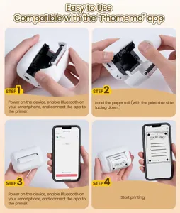 Detailed operational guide showing step by step how to use the portable mini thermal printer.