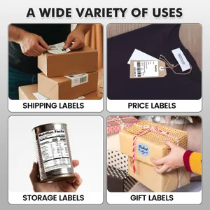 Phomemo wireless thermal label printer detail showing shipping, price, and storage tags.