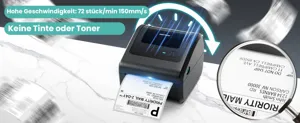 High-speed thermal shipping label printer, inkless 150mm/s barcode printer for business packages.