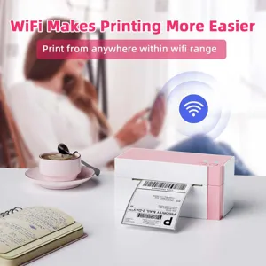 Phomemo wireless thermal label printer for home and office shipping, pink and white design.