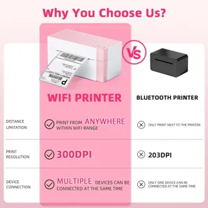 Phomemo WiFi thermal label printer detail, 300DPI high resolution desktop barcode maker.