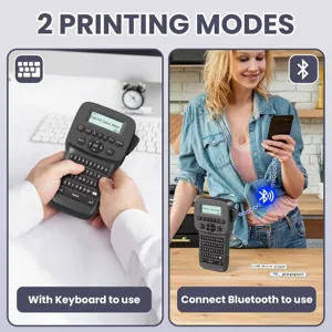Portable label maker machine with keyboard and Bluetooth connection dual printing modes for office.