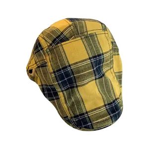 Retro British style contrast plaid beret hat, lightweight summer fashion ivy cap for women.