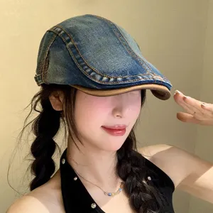 Gewassen Denim Platte Pet Dames Vintage Newsboy Baret Hoed Casual Ademend Zonwering Vizier Outdoor Streetwear