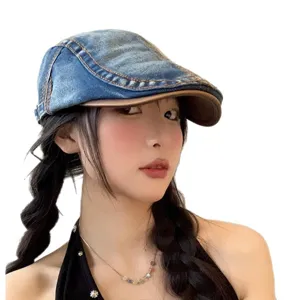 Vrouwen wassen denim platte pet retro newsboy hoed y2k vintage baret stijlvolle herfst hoofddeksel