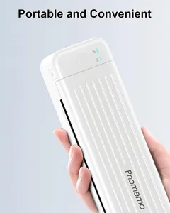 Portable thermal printer for office use, compact A4 wireless document printing device in white color.