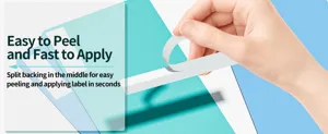 Easy to peel label tape featuring a convenient split backing design for fast and smooth application.