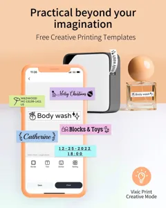 Portable bluetooth printer with creative app templates for home and office organizing.