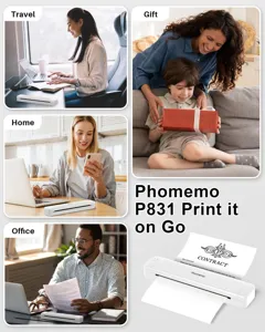 Portable A4 thermal printer for travel, home and office use, compact and easy to carry.