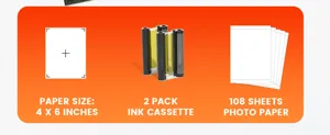 Detalles del papel fotografico de sublimacion y cassette de tinta compatible Canon 4x6 pulgadas