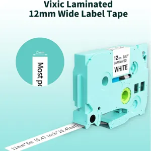 Vixic laminated 12mm wide label tape cassette, durable thermal printer refill tape for daily use.