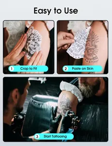 Detailed step image showing how to crop tattoo transfer paper and apply it on skin easily.