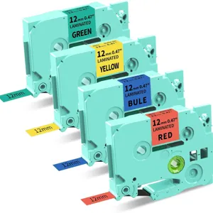 Compatible label tape 12mm laminated green yellow blue red printer tape cassette 4 pack