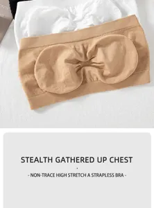 Seamless strapless bandeau bra detail, breathable mesh design, high stretch comfort wear.