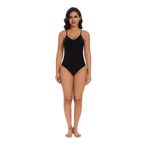 Black seamless shapewear bodysuit for women tummy control waist cincher shapewear thong bodysuit