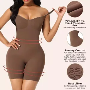 Body modellante integrale con controllo della pancia e push-up, comodo nylon elasticizzato.