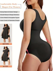 Women black seamless shapewear bodysuit waist cincher and butt lifting body shaper for daily use