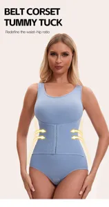Body modellante donna pancia piatta guaina contenitiva corsetto snellente blu elegante comodo.