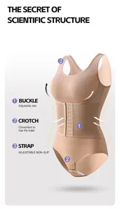 Body modellante donna guaina contenitrice senza cuciture con spallina regolabile e ganci
