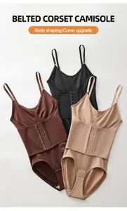Belted corset bodysuit for women, shapewear camisole with tummy control and bust support.