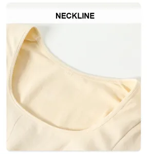Seamless thermal shapewear undershirt neckline detail, soft fabric, clean stitch finish.