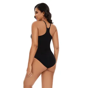 Black seamless shaping bodysuit for women tummy control waist trainer thong body shaper.